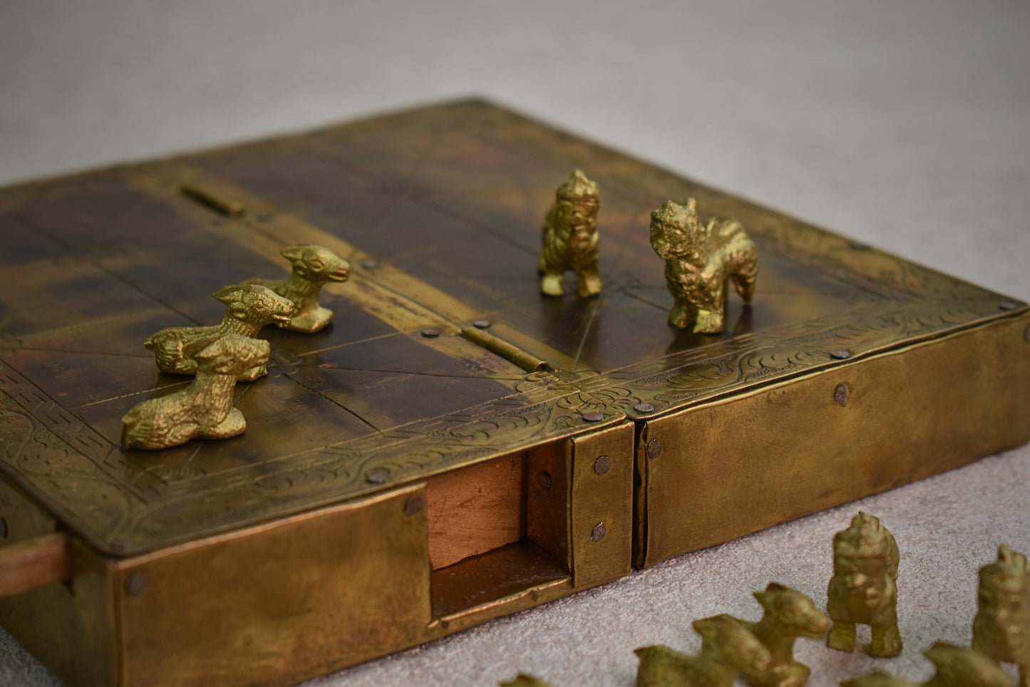 Nepalese Brass Bagh Chal Folding Game Board, Kathmandu