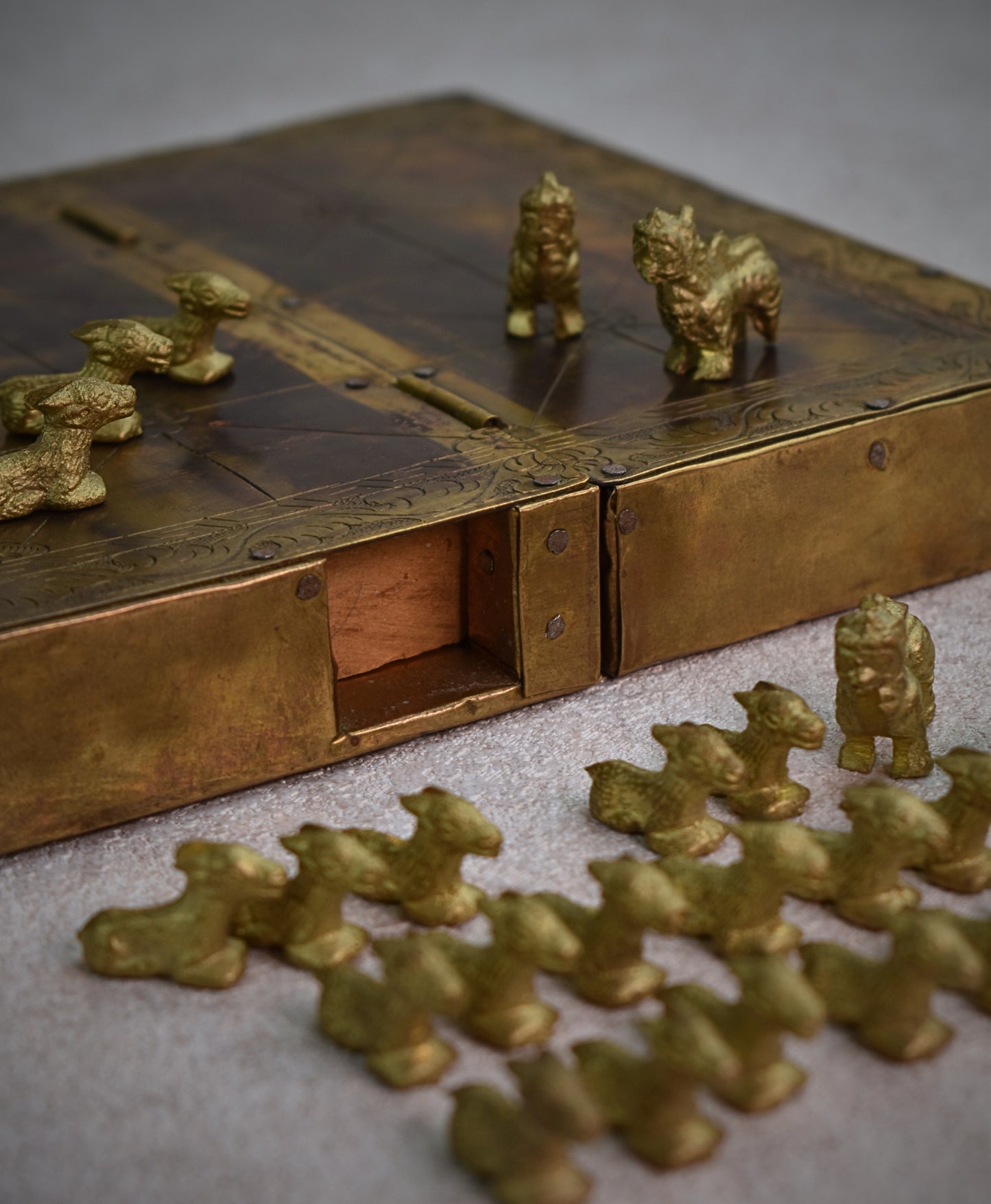 Nepalese Brass Bagh Chal Folding Game Board, Kathmandu