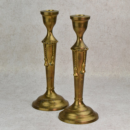 Pair of Vintage Brass Candlesticks with Tassel Detail