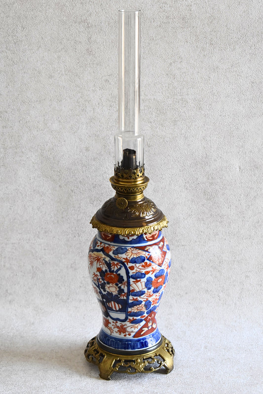 French Faience Oil Lamp with Japonisme Influence, c.1880–1910