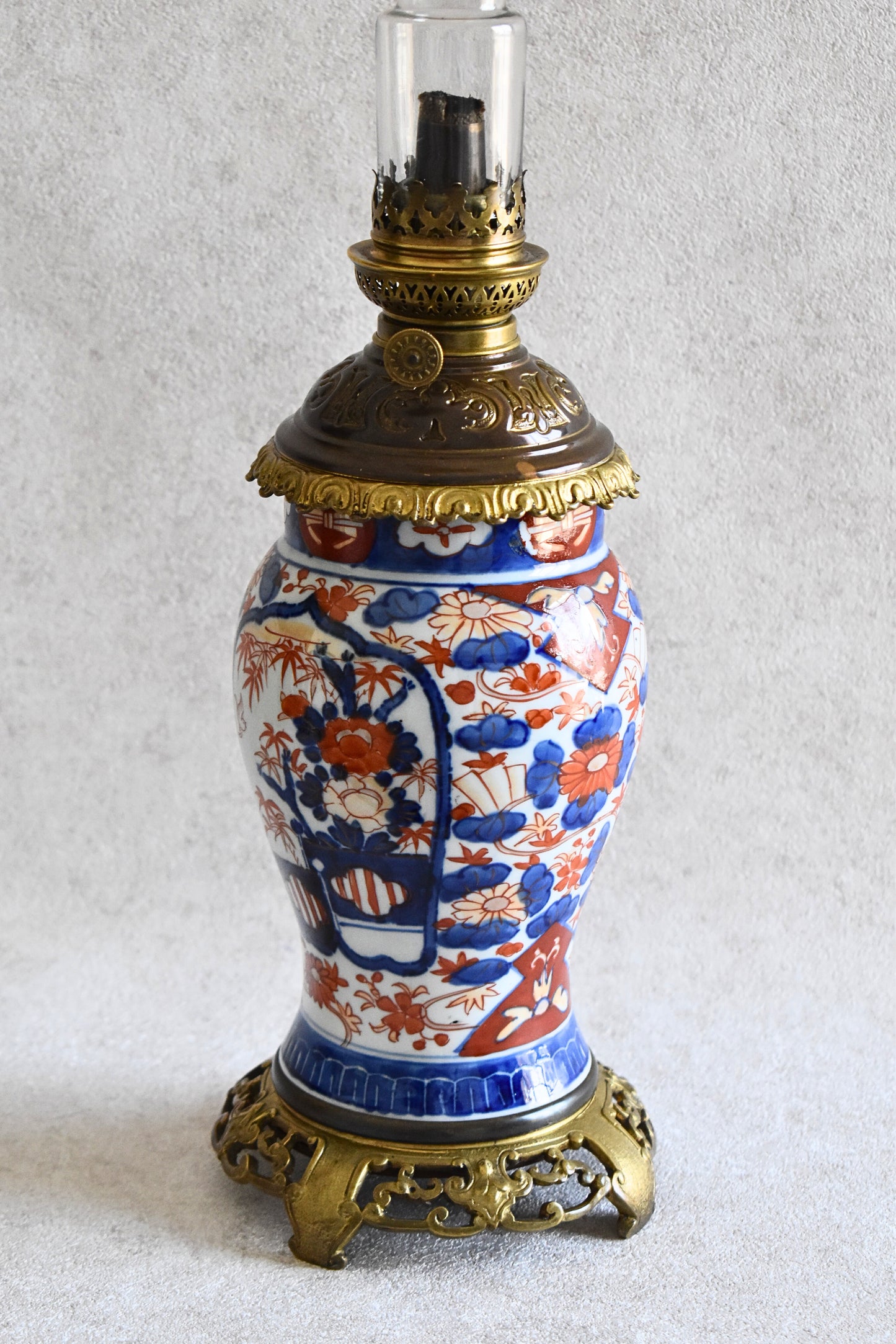 French Faience Oil Lamp with Japonisme Influence, c.1880–1910