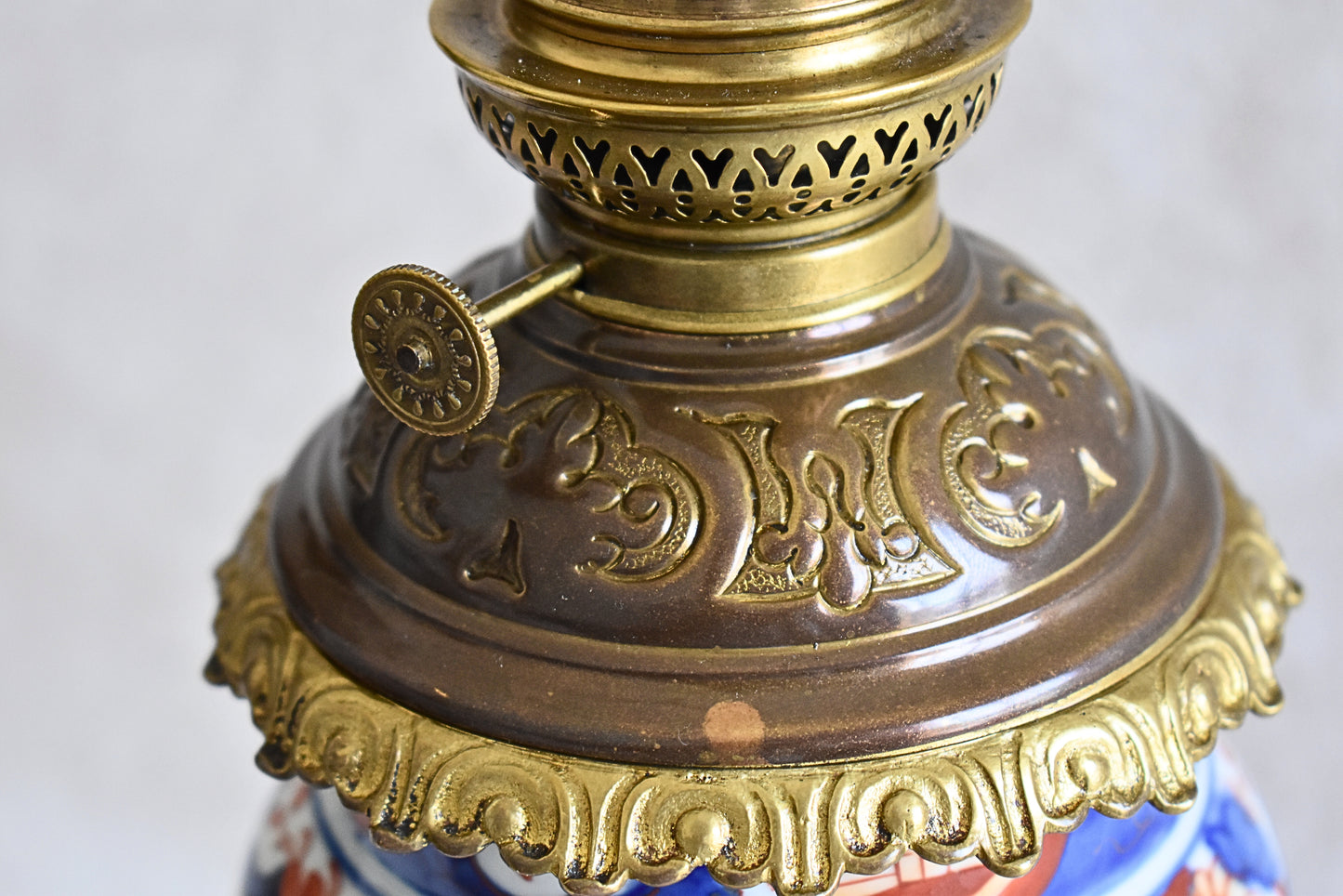 French Faience Oil Lamp with Japonisme Influence, c.1880–1910