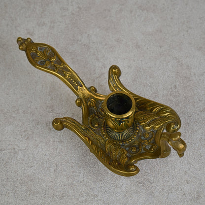 Vintage Italian Brass Peacock Chamberstick Candle Holder