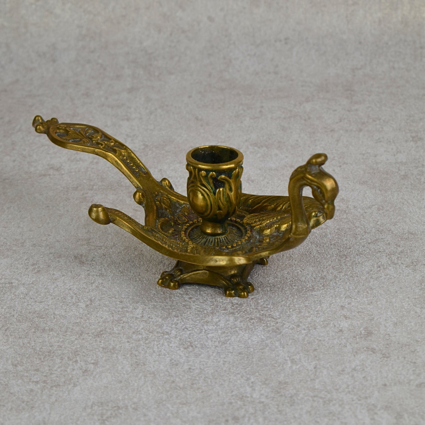 Vintage Italian Brass Peacock Chamberstick Candle Holder