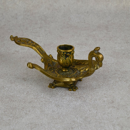 Vintage Italian Brass Peacock Chamberstick Candle Holder