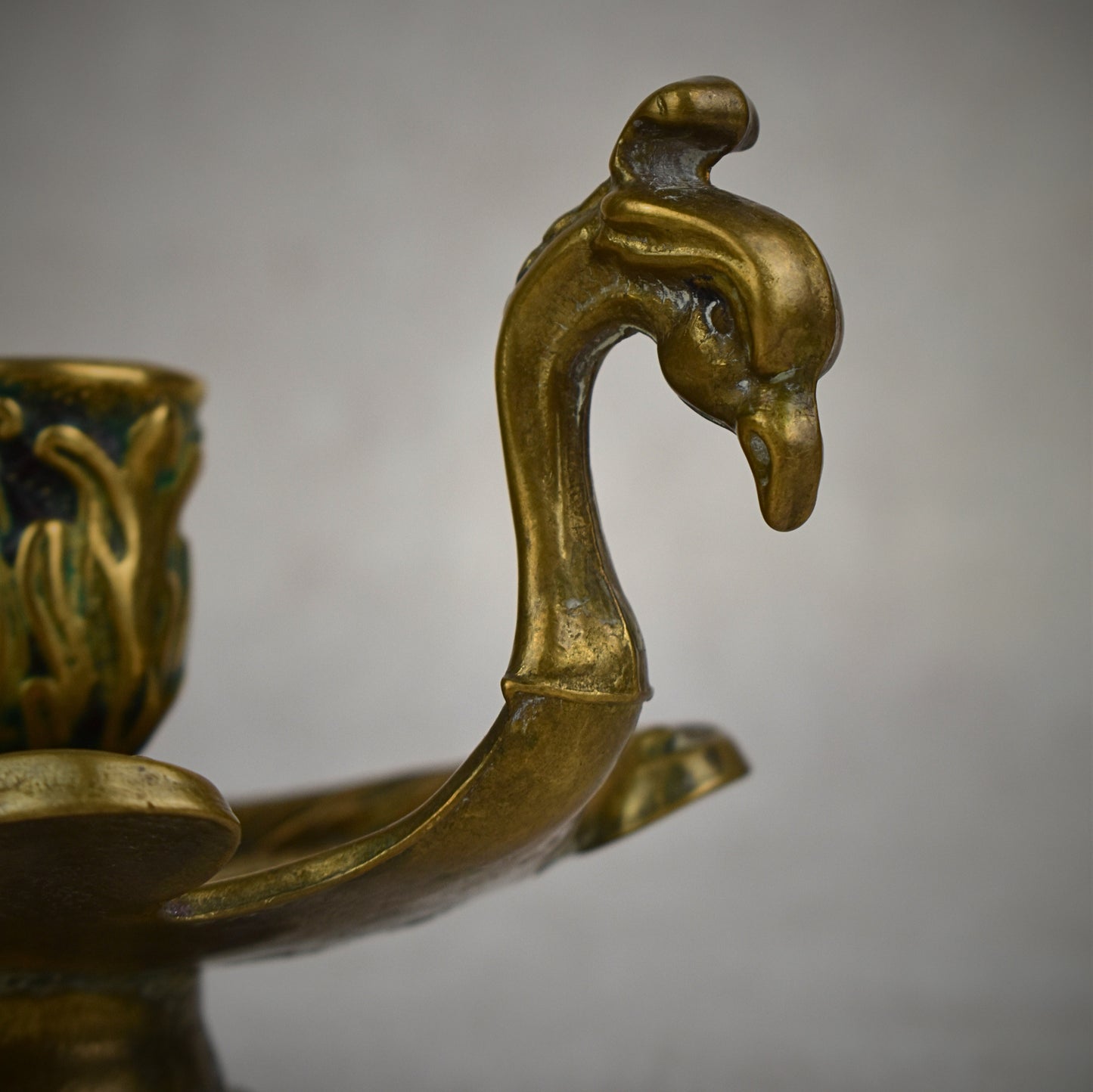 Vintage Italian Brass Peacock Chamberstick Candle Holder