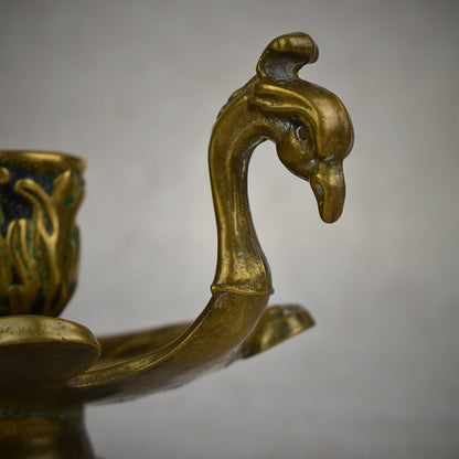 Vintage Italian Brass Peacock Chamberstick Candle Holder