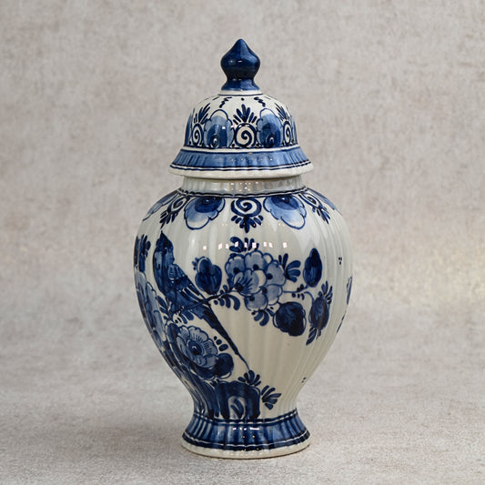 Delft Blauw Hand-Painted Lidded Vase, Holland