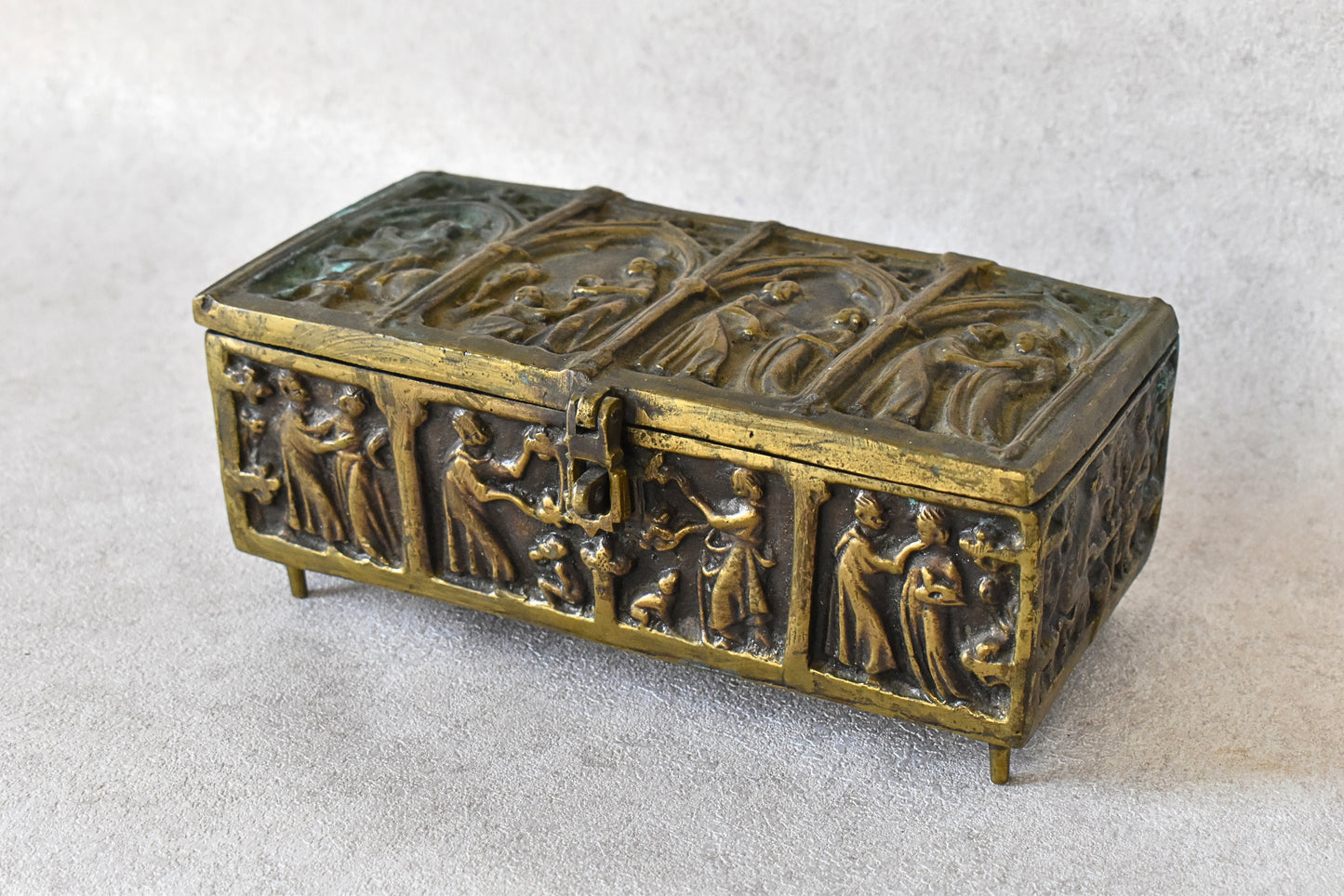 Antique Gothic Revival Reliquary-Style Brass Casket, c. 1880–1930