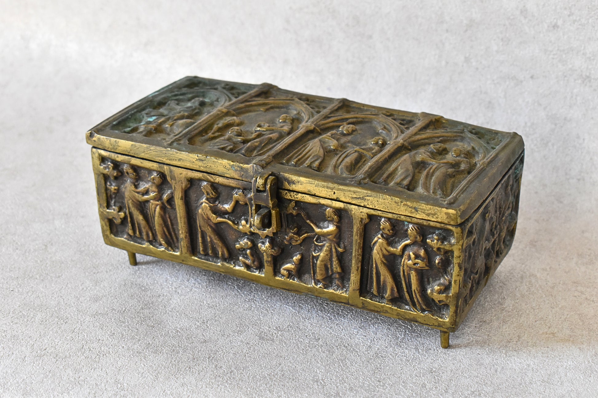 Antique Gothic Revival Reliquary-Style Brass Casket, c. 1880–1930