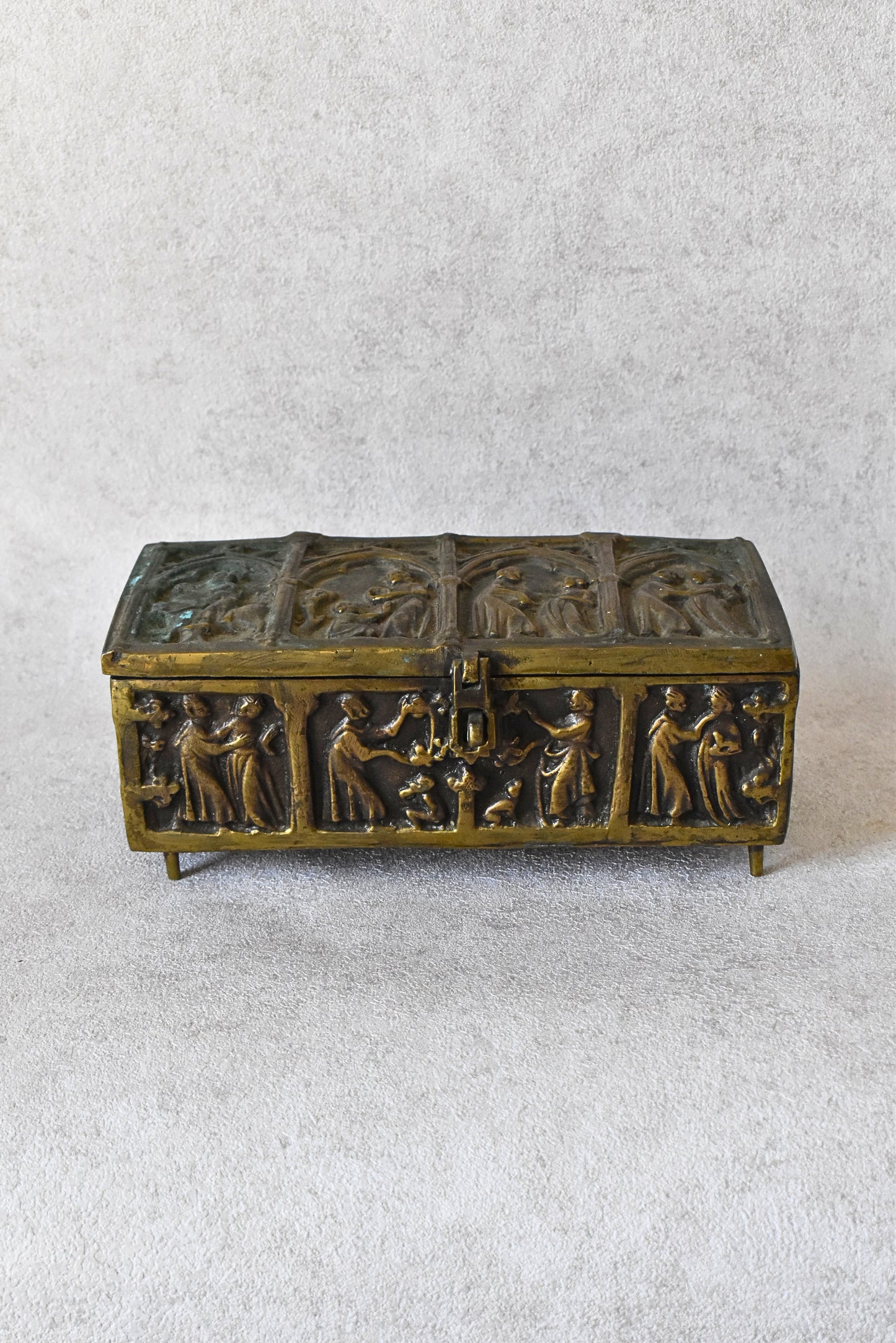 Antique Gothic Revival Reliquary-Style Brass Casket, c. 1880–1930