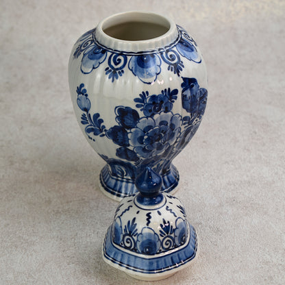 Delft Blauw Hand-Painted Lidded Vase, Holland