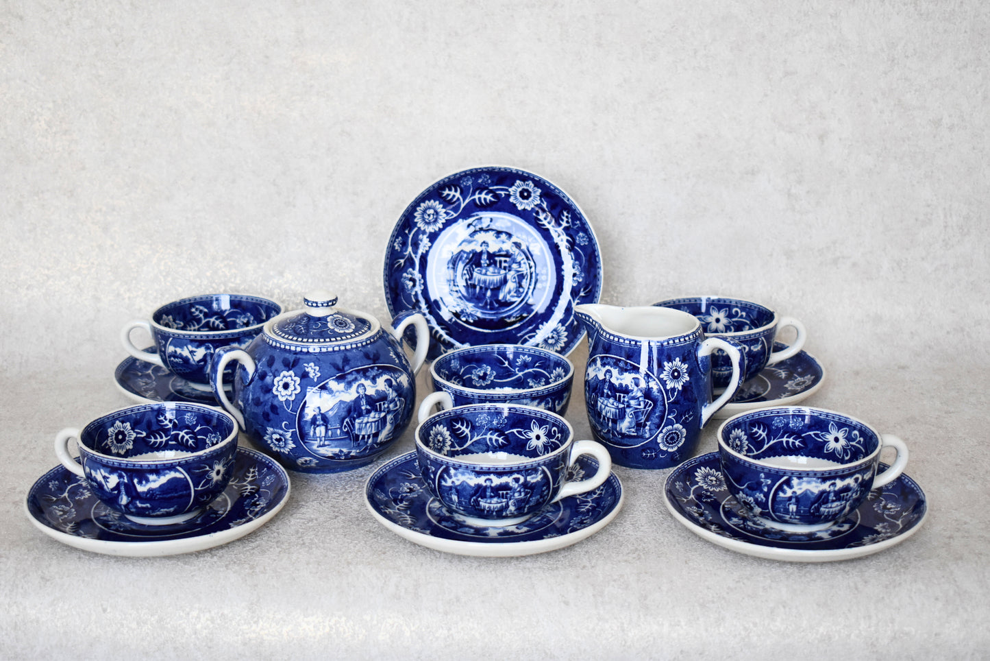Victorian-Era Société Céramique Delftware Tea Set