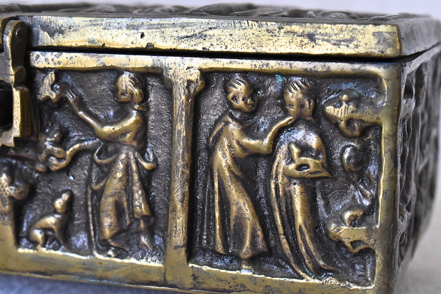 Antique Gothic Revival Reliquary-Style Brass Casket, c. 1880–1930