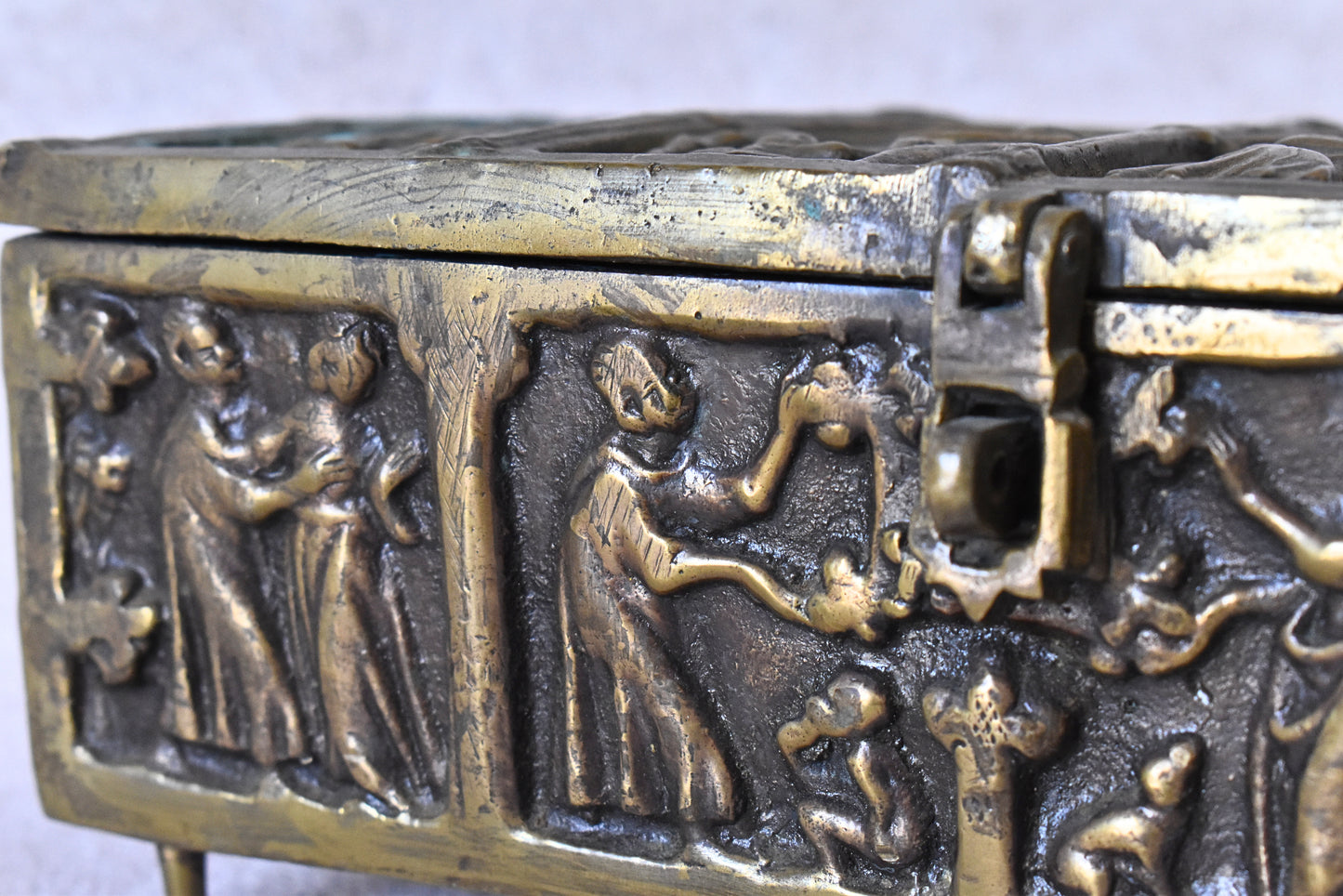 Antique Gothic Revival Reliquary-Style Brass Casket, c. 1880–1930