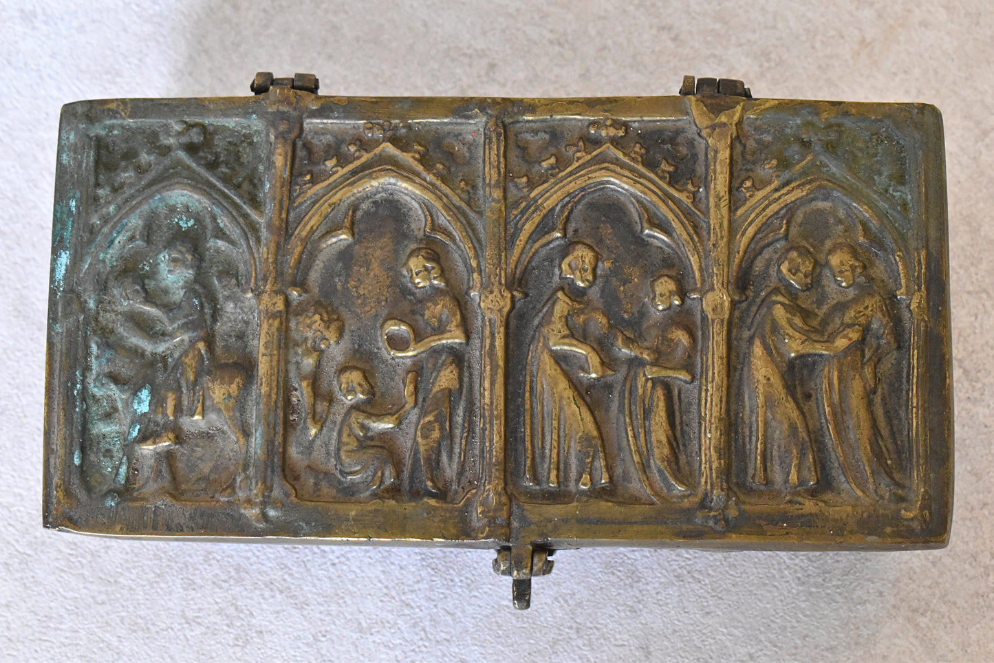 Antique Gothic Revival Reliquary-Style Brass Casket, c. 1880–1930