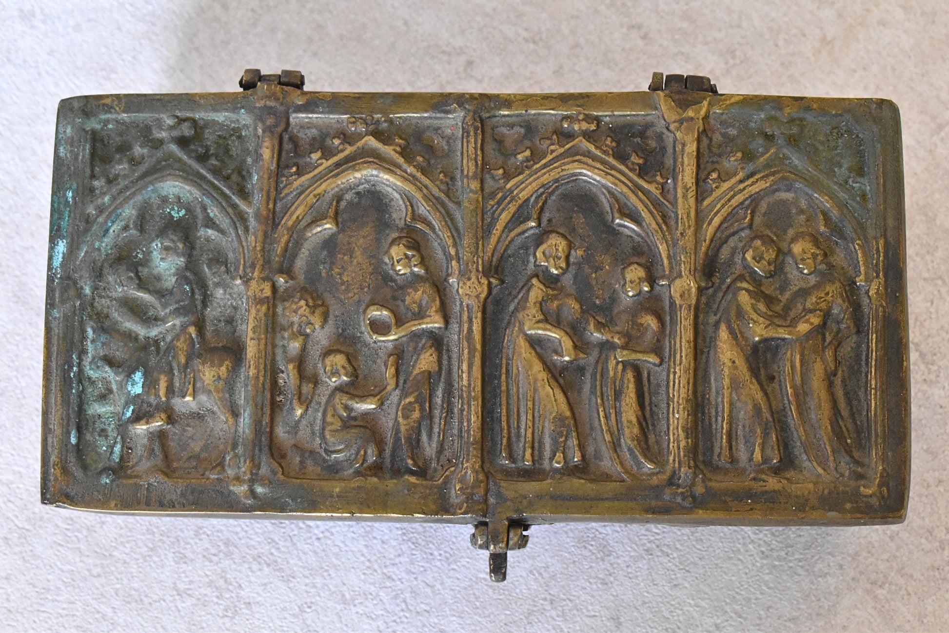 Antique Gothic Revival Reliquary-Style Brass Casket, c. 1880–1930