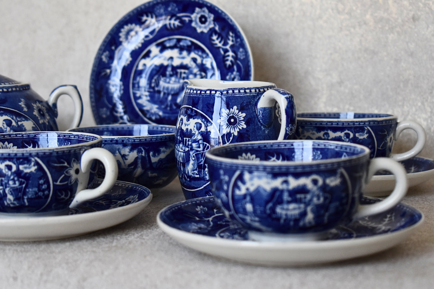 Victorian-Era Société Céramique Delftware Tea Set