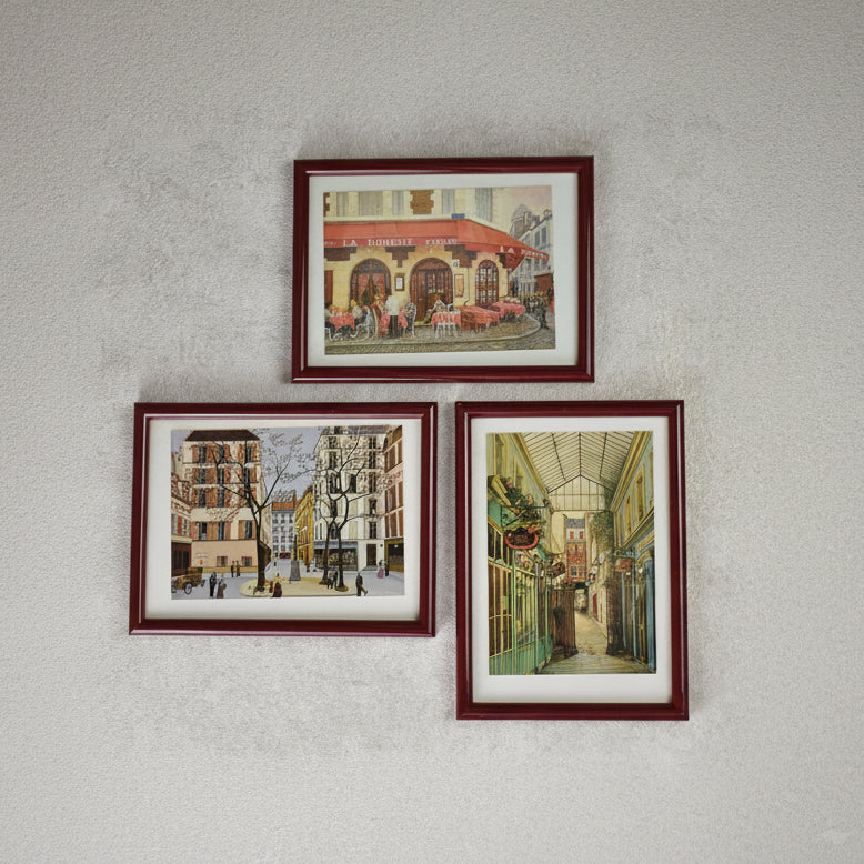 Set of 3 Small Framed Paris Street Scene Prints