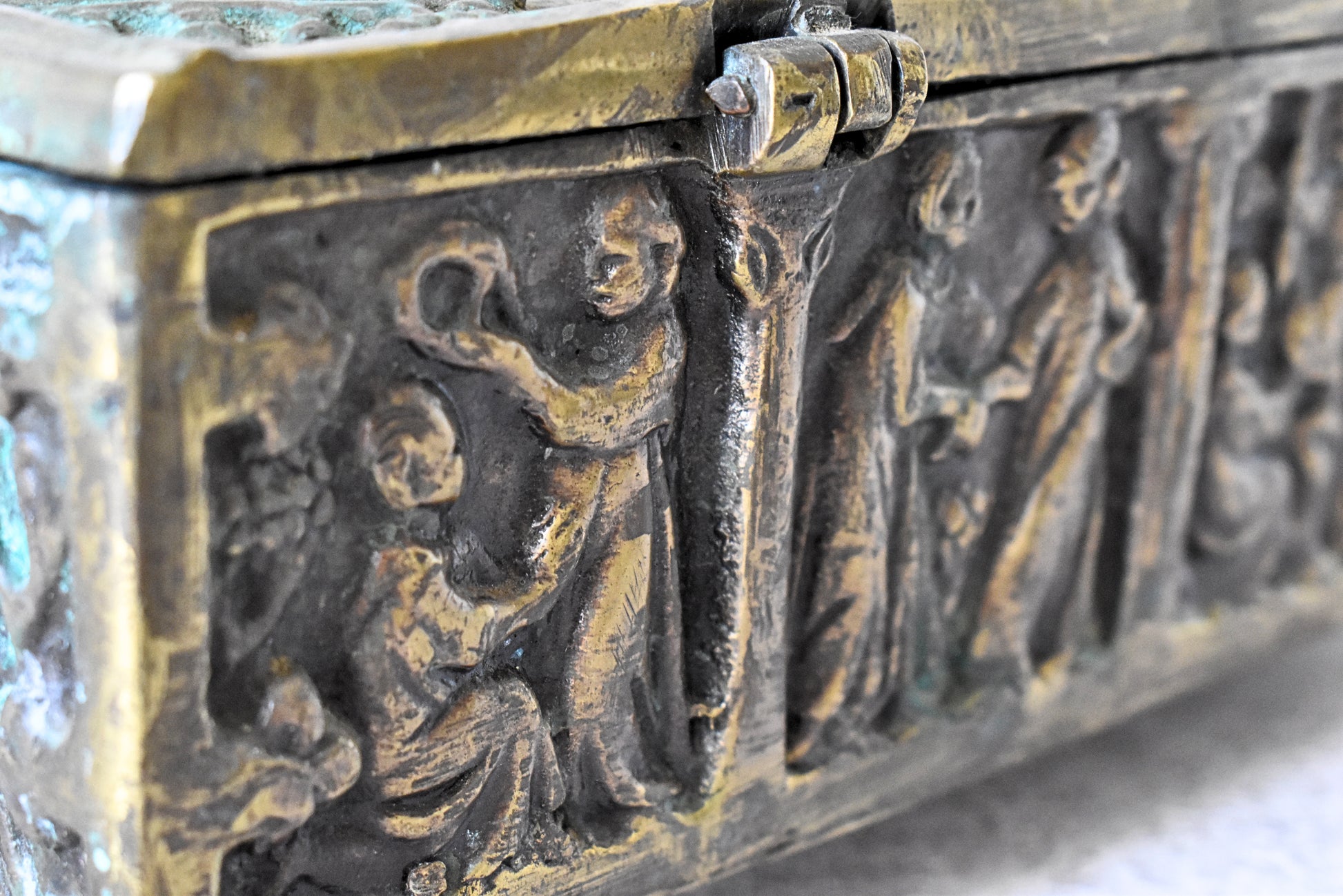 Antique Gothic Revival Reliquary-Style Brass Casket, c. 1880–1930