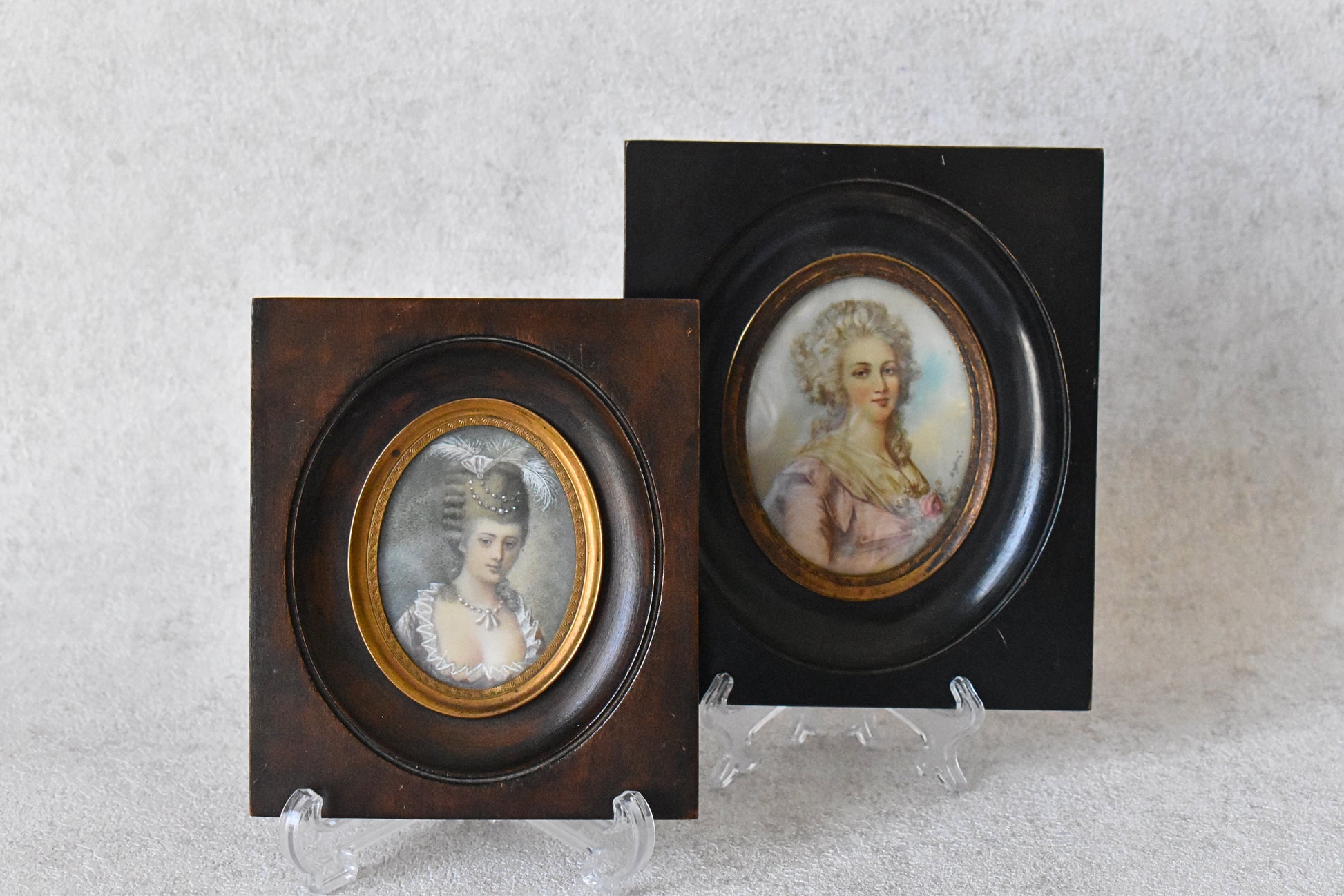 Pair of French Portrait Miniatures, 19th Century Revival