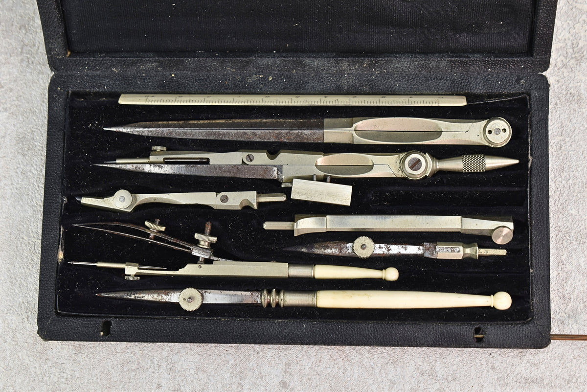 French Vintage SIL Drafting Instrument Set, Circa 1940s–1950s