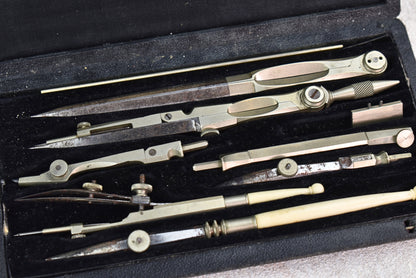 French Vintage SIL Drafting Instrument Set, Circa 1940s–1950s