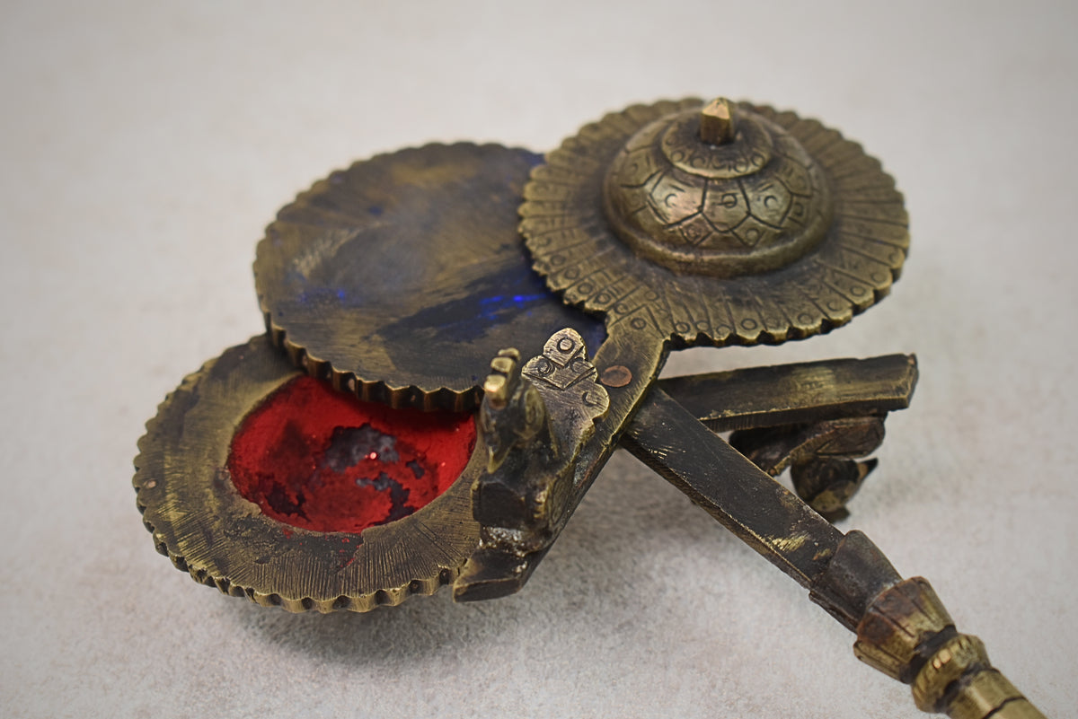 Antique North Indian Brass Kajal Dani Vanity Set