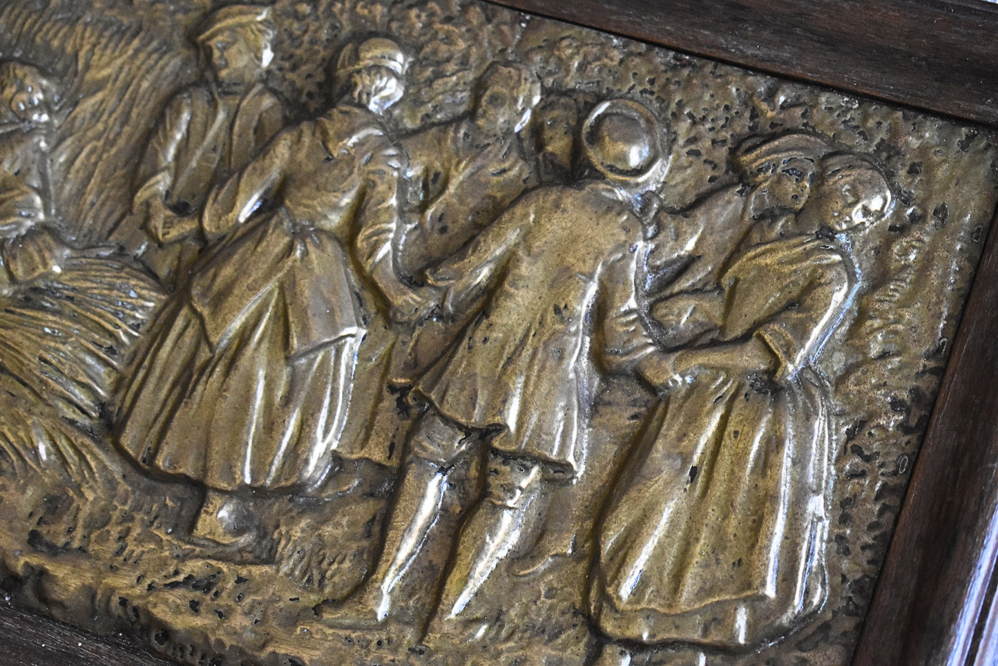 “L’Été” Vintage Repoussé Brass Wall Plaque