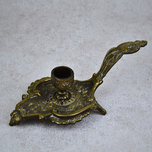 Vintage Rococo Revival Brass Chamberstick Candle Holder