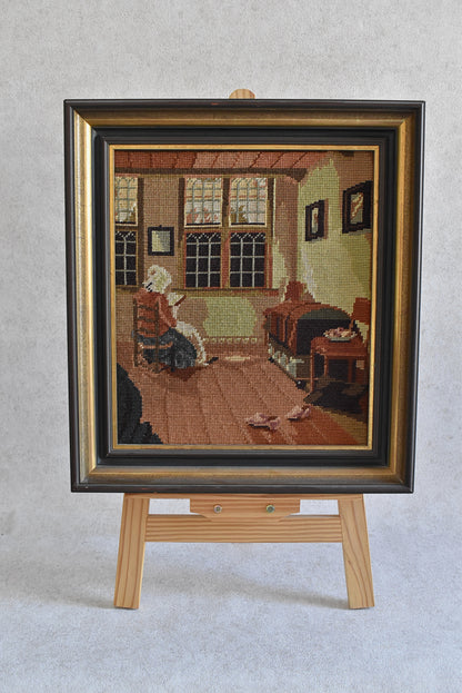 Vintage French Needlepoint Tapestry “Femme Lisant”