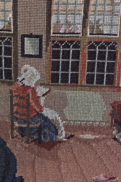 Vintage French Needlepoint Tapestry “Femme Lisant”