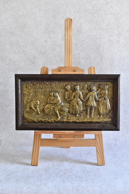 “L’Été” Vintage Repoussé Brass Wall Plaque
