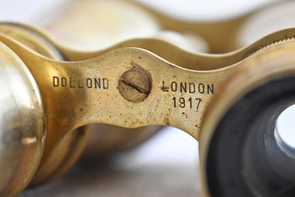 WWI British Military Brass Binoculars with Leather Case, 1917