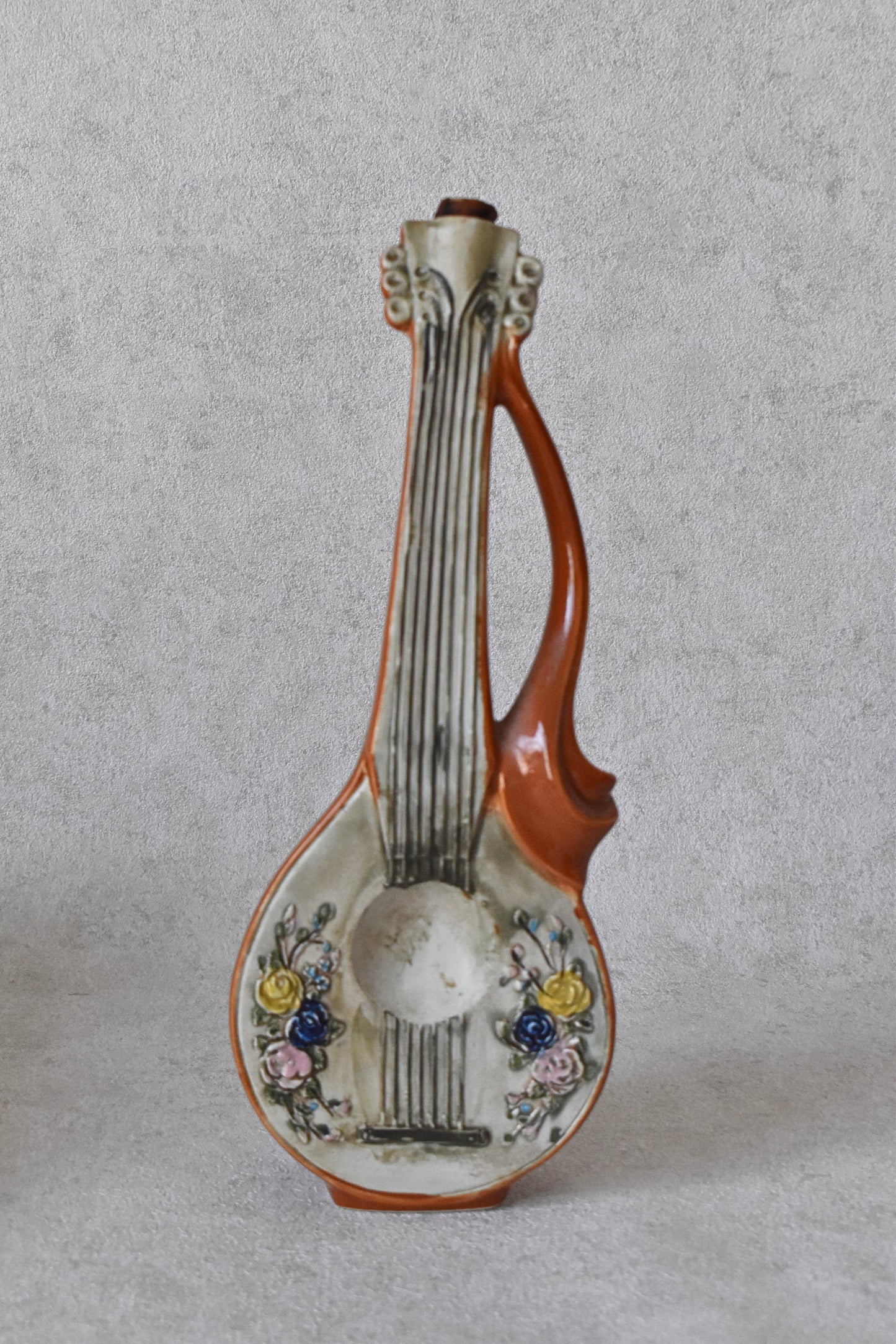 French Figural Ceramic Lyre Bottle