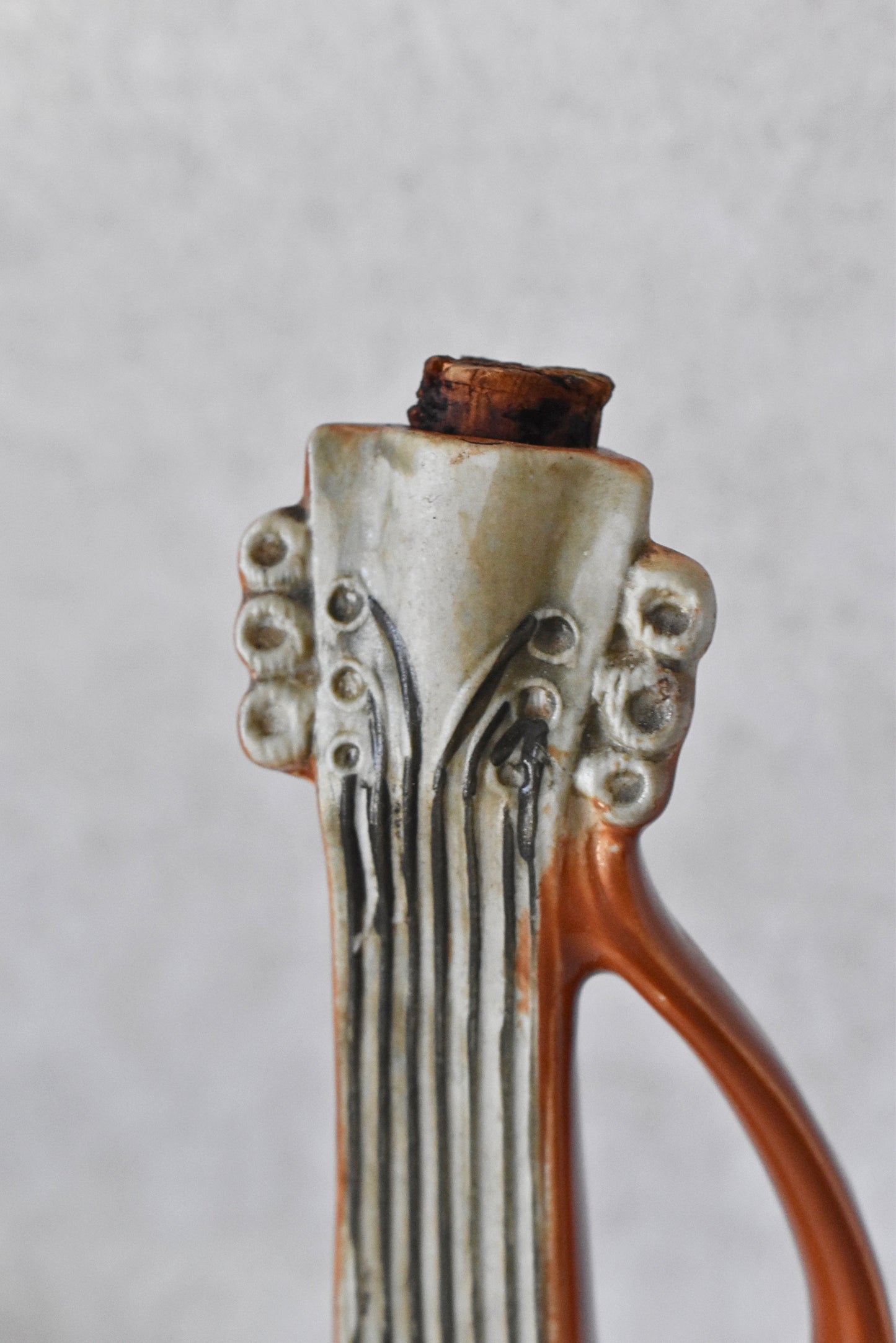 French Figural Ceramic Lyre Bottle
