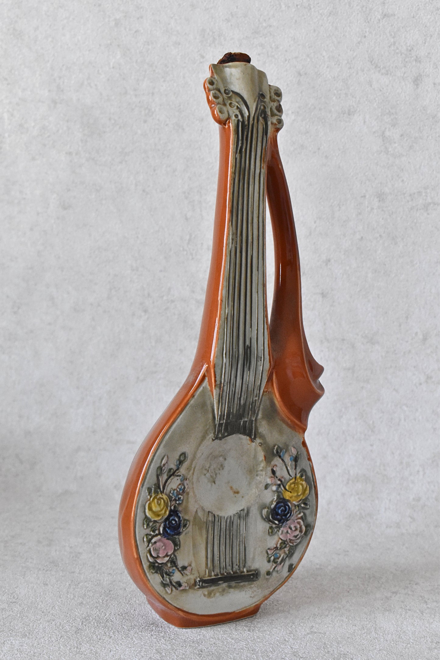 French Figural Ceramic Lyre Bottle