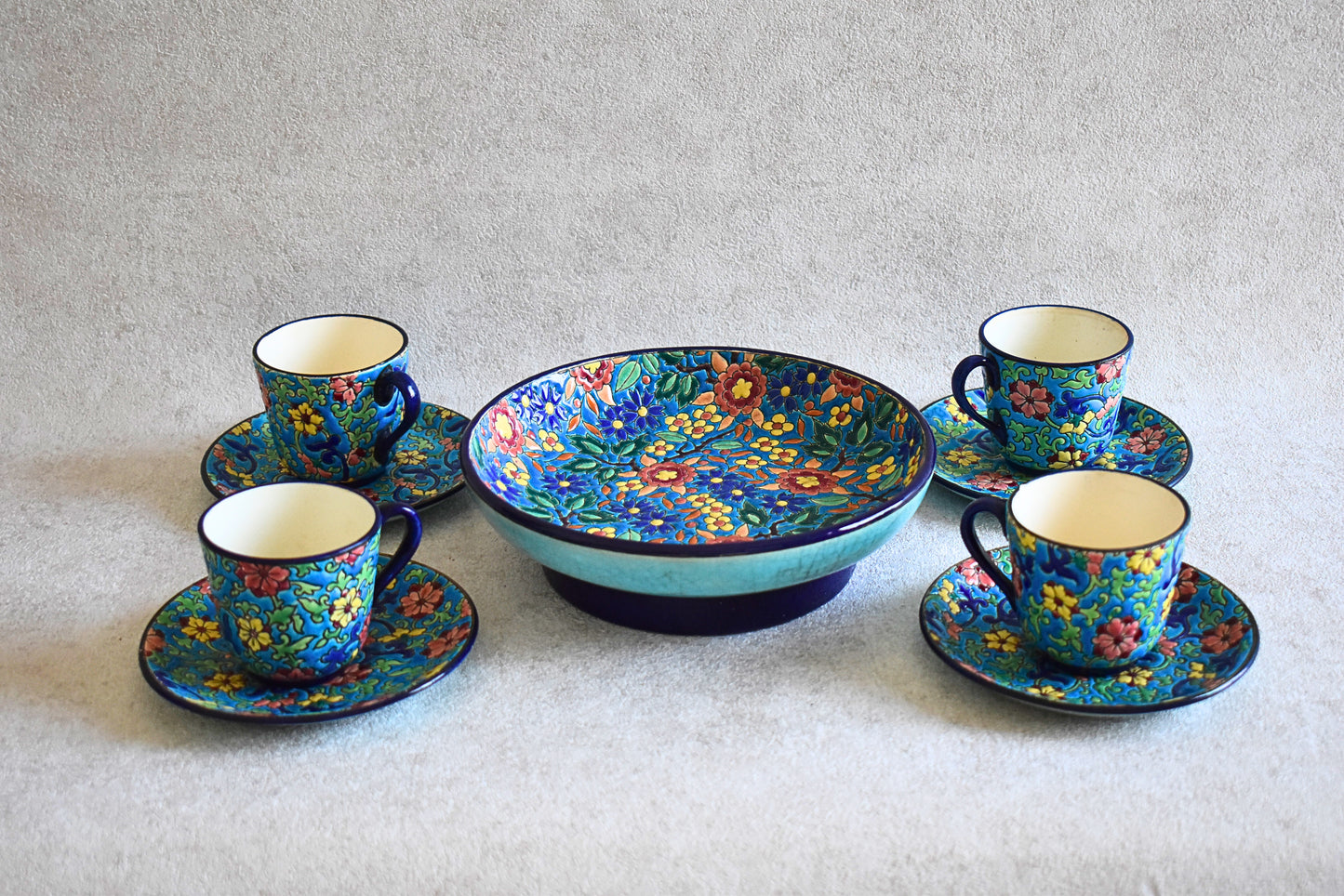Antique Longwy Hand-Enamelled Cup & Plate Set - 1900s