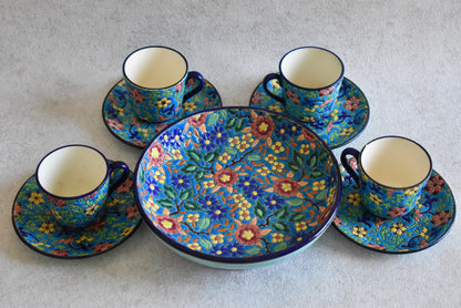 Antique Longwy Hand-Enamelled Cup & Plate Set - 1900s