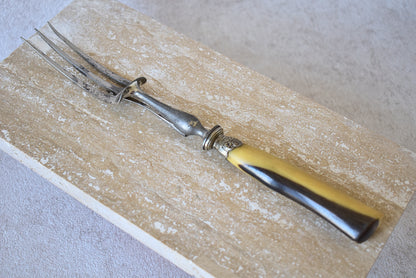 Vintage French Carving Fork with Horn Handle, 1900s