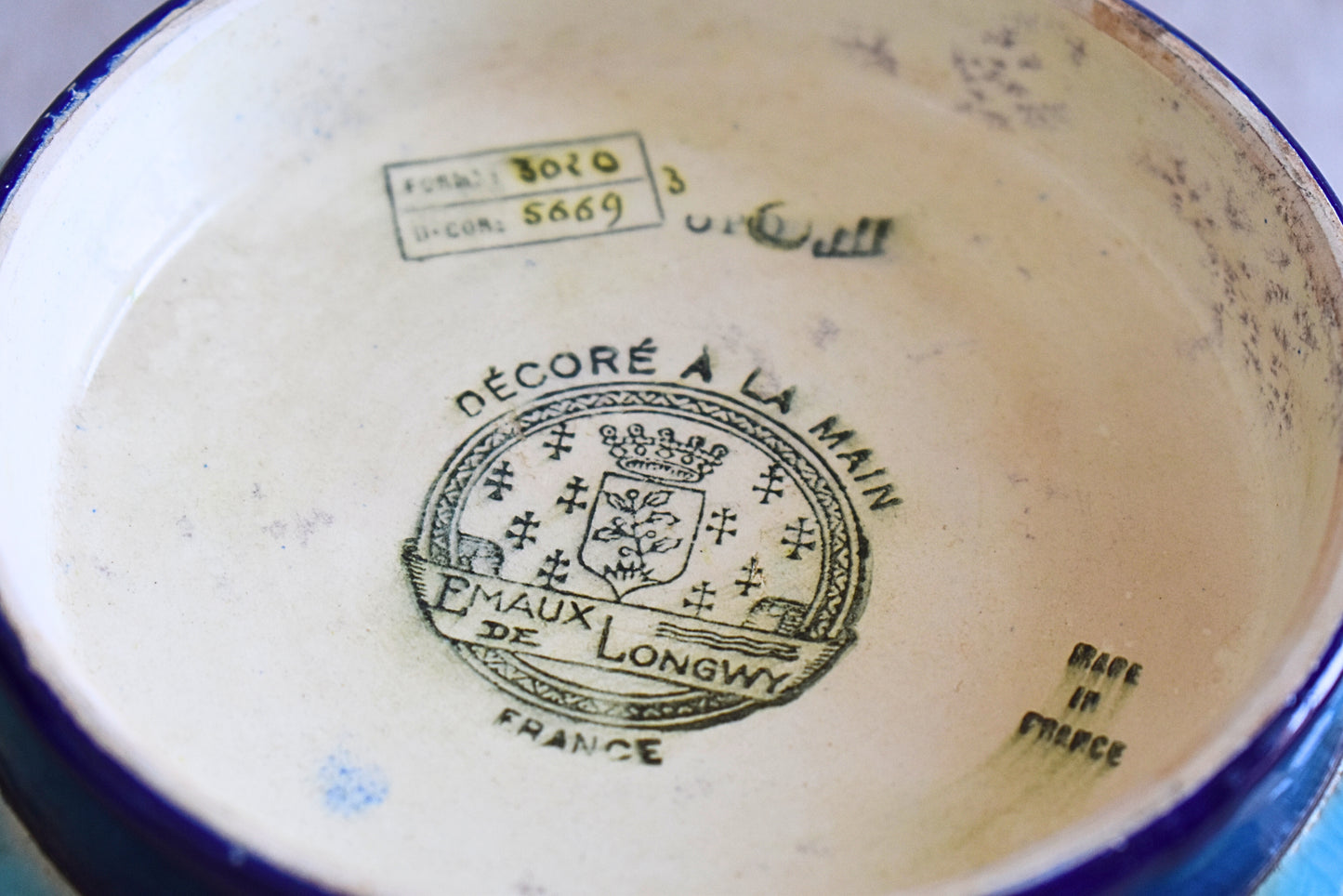 Antique Longwy Hand-Enamelled Cup & Plate Set - 1900s