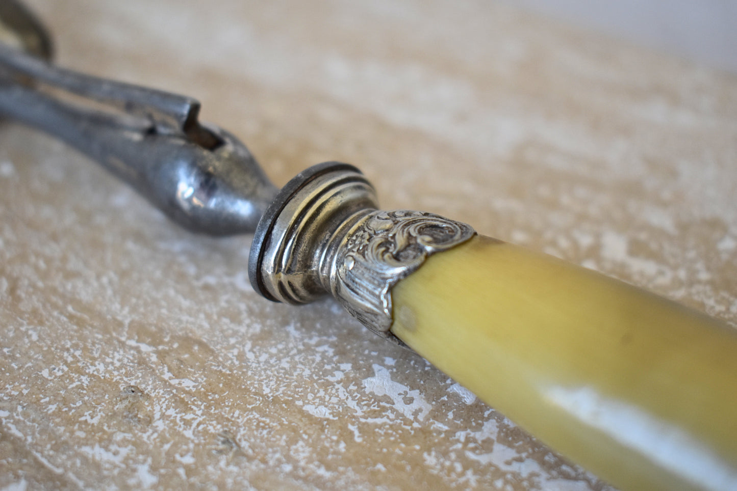Vintage French Carving Fork with Horn Handle, 1900s