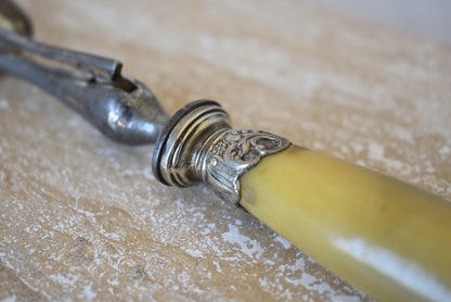 Vintage French Carving Fork with Horn Handle, 1900s