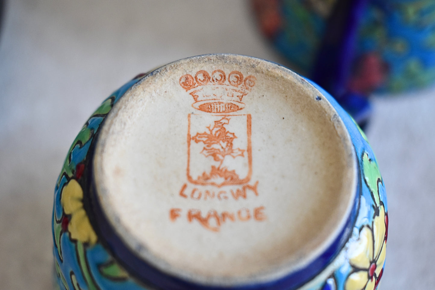 Antique Longwy Hand-Enamelled Cup & Plate Set - 1900s