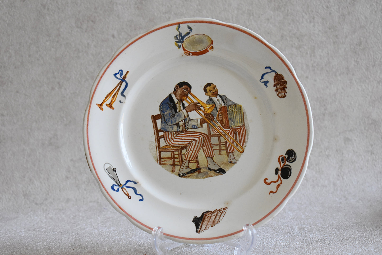 Vintage French Sarreguemines Digoin Jazz Plates – Set of 11 (Circa 1920s–30s)