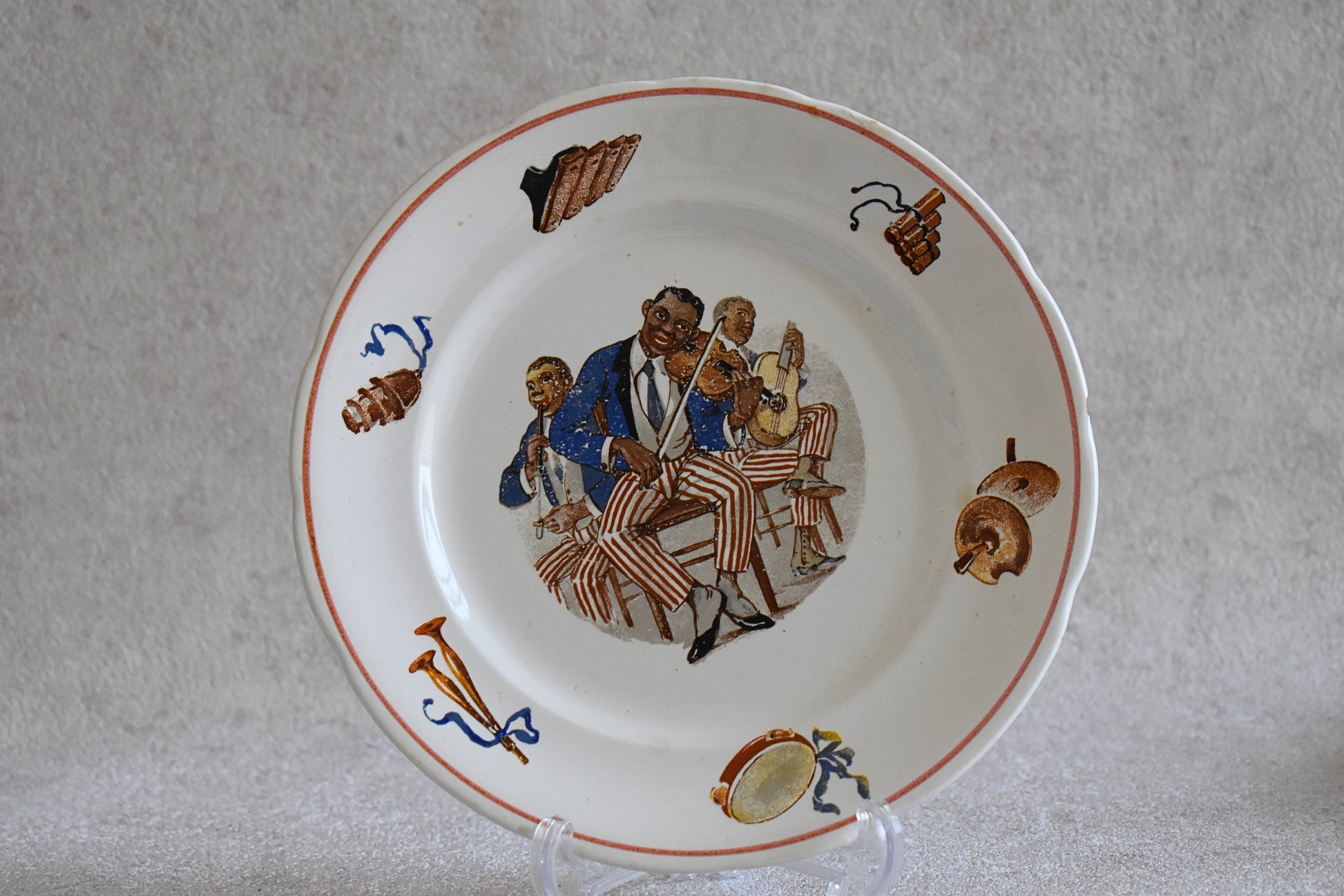 Vintage French Sarreguemines Digoin Jazz Plates – Set of 11 (Circa 1920s–30s)