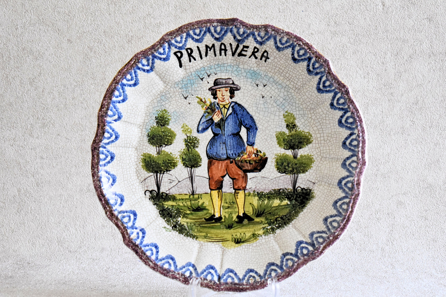 Vintage Italian Maiolica Plate "Primavera" by Bassano, Mid-20th Century