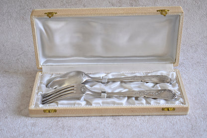 Antique French Floral Flatware Set of 2