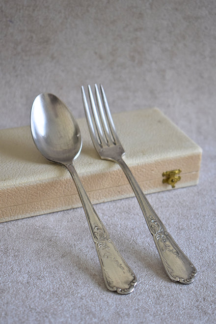 Antique French Floral Flatware Set of 2