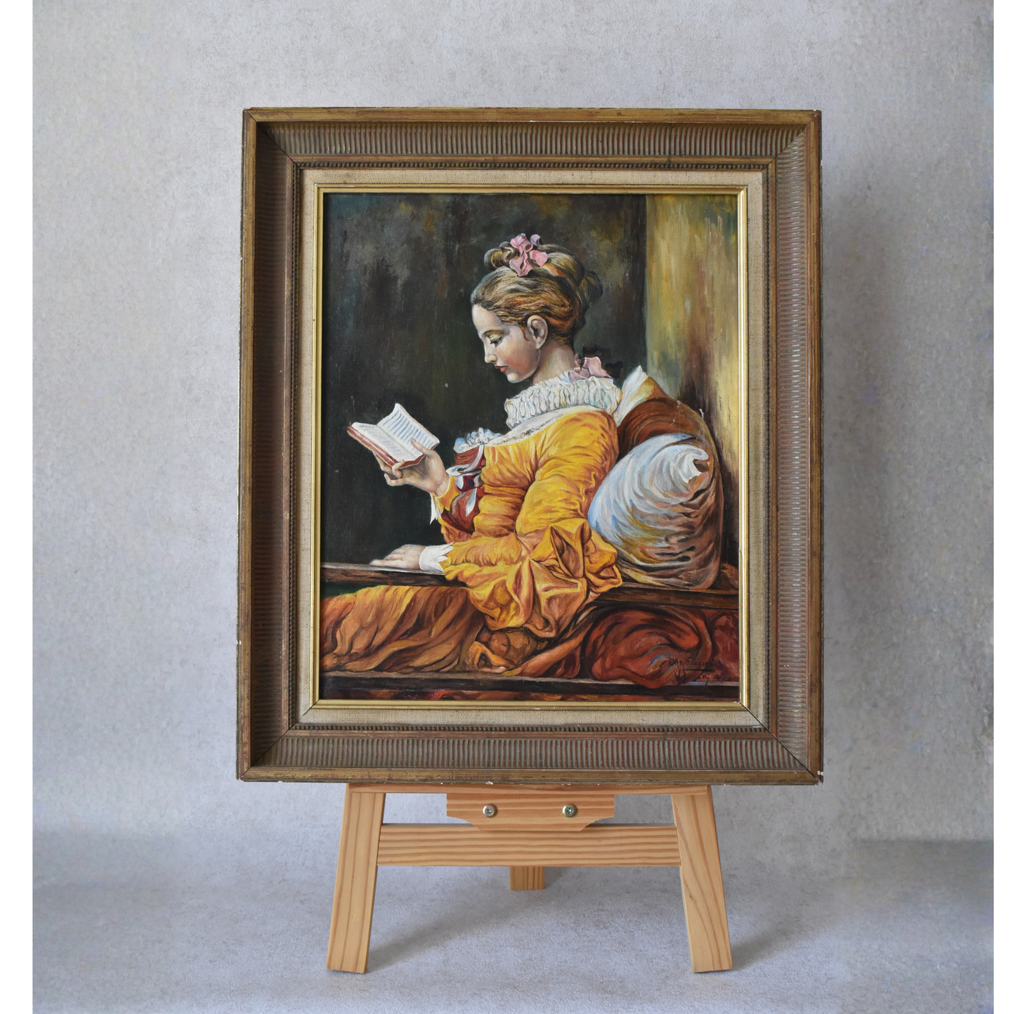 Vintage Oil Painting After Fragonard – Lady Reading (1974)